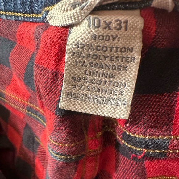 ❗️Duluth Trading Co Plaid Flannel Lined Straight Leg Denim Blue Jeans size 10 - Picture 8 of 9